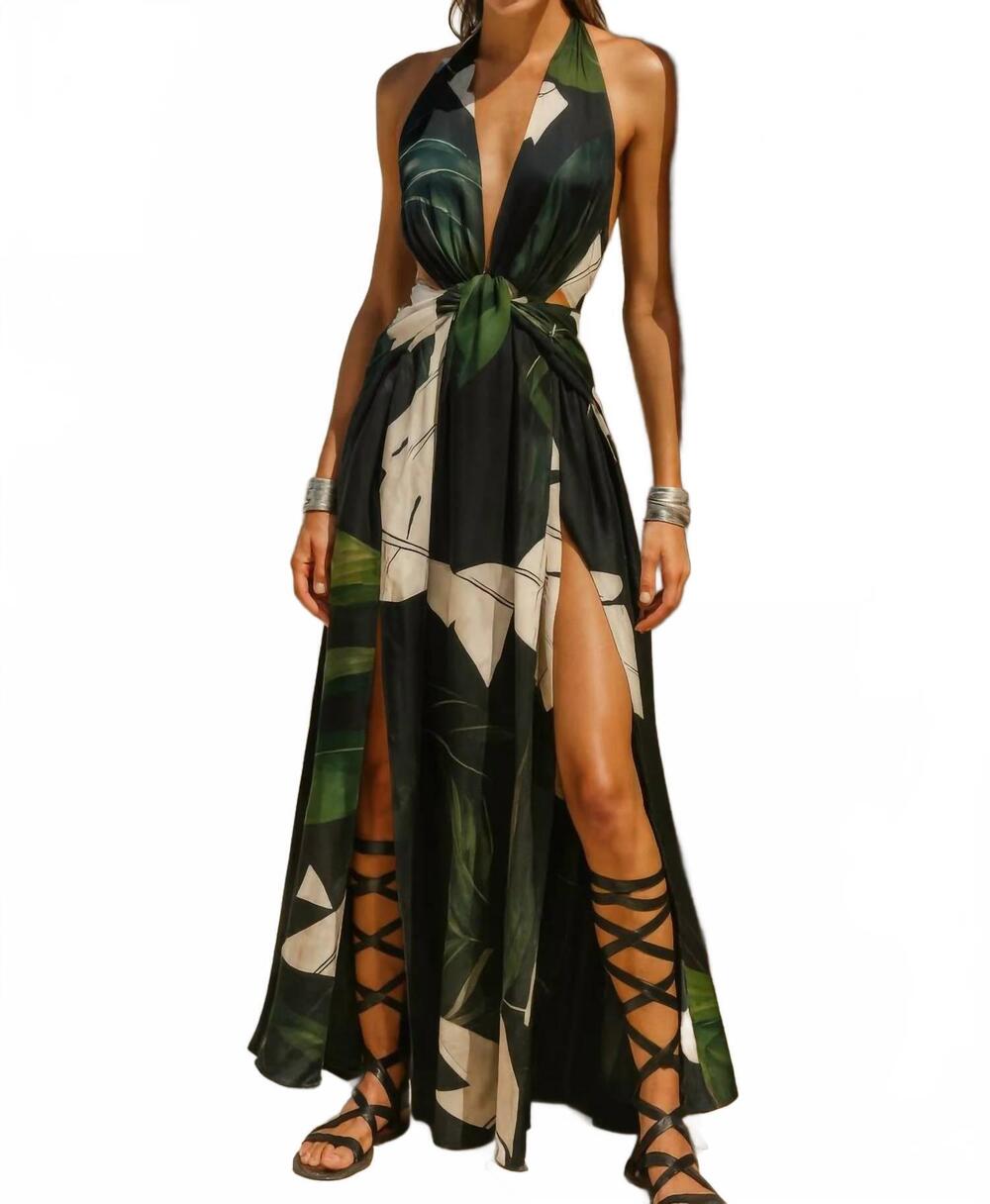 NEW LACE lyonesse halter maxi dress in green multi